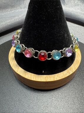 VTG Source Unknown Multicolor Gemstone Link Bracelet